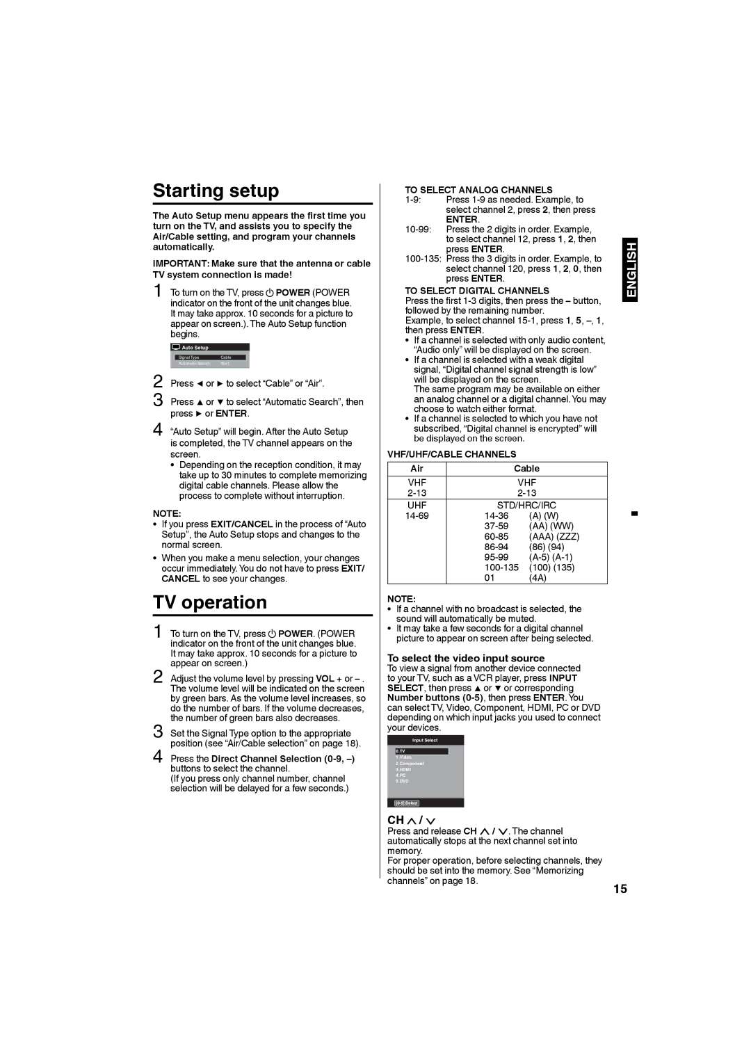 Sansui SLEDVD226 owner manual TV operation, To select the video input source 