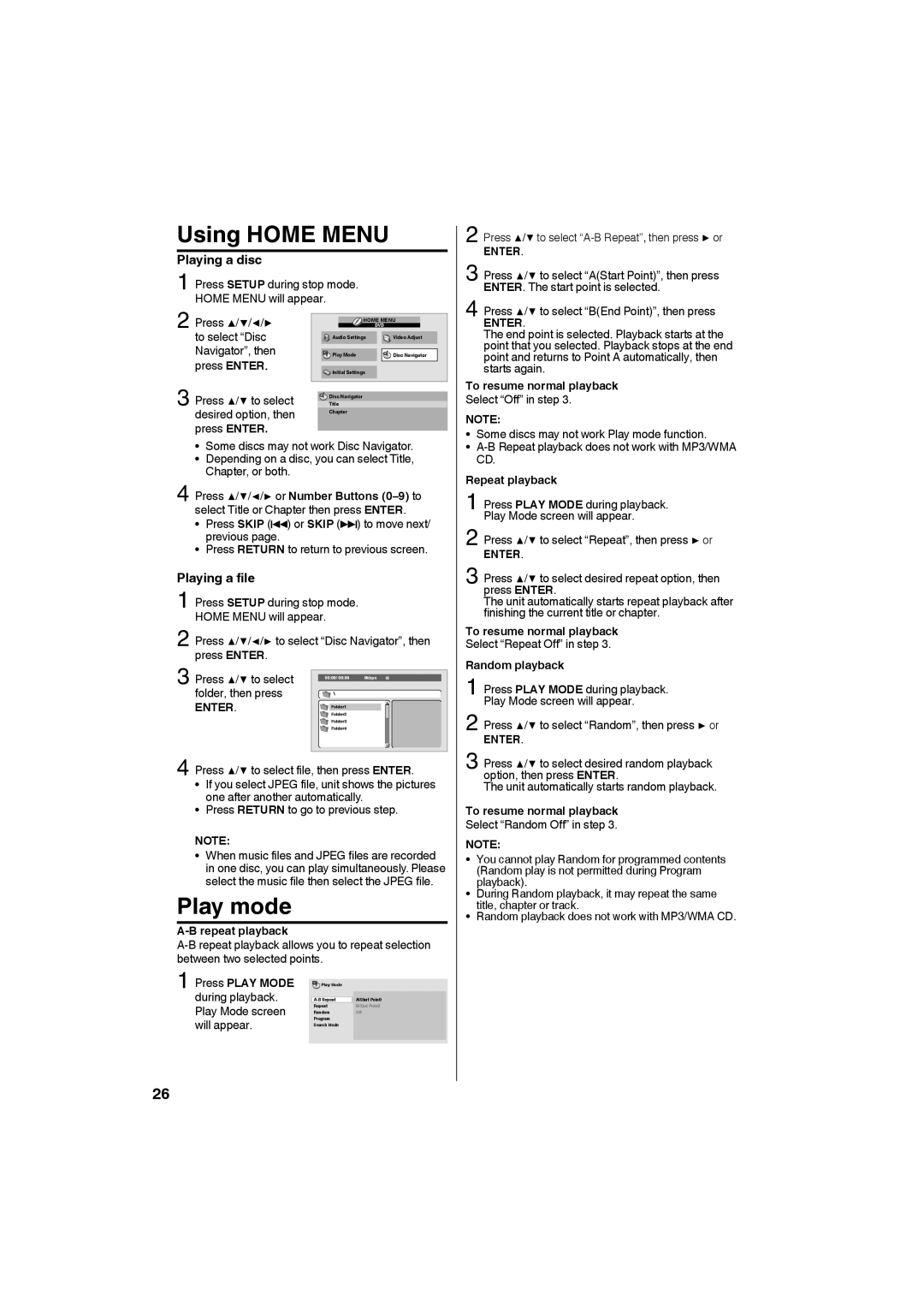 Sansui SLEDVD226 owner manual Using Home Menu, Play mode, Playing a disc, Playing a file 