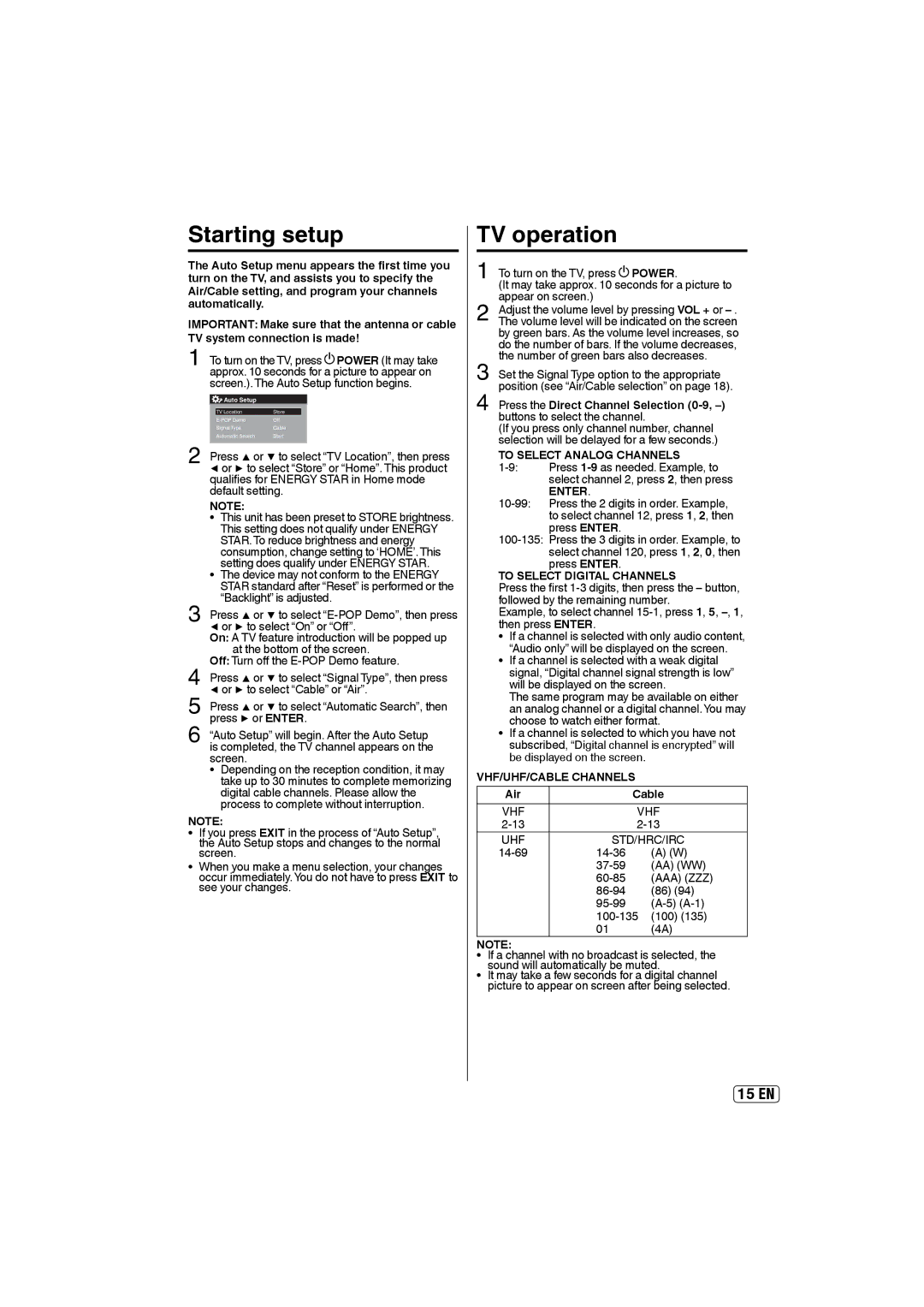 Sansui SLEDVD249 owner manual TV operation 