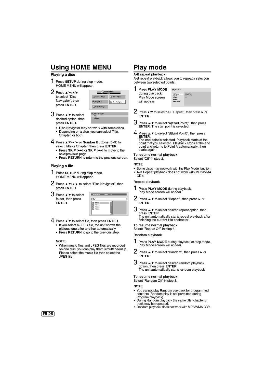 Sansui SLEDVD249 owner manual Using Home Menu, Play mode, Playing a disc, Playing a file 