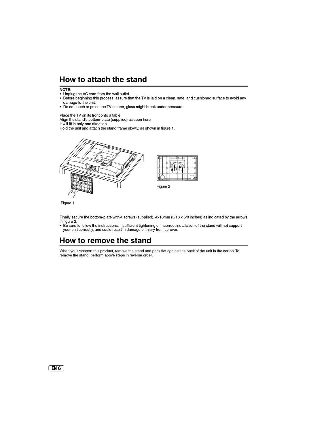 Sansui SLEDVD249 owner manual How to attach the stand, How to remove the stand 