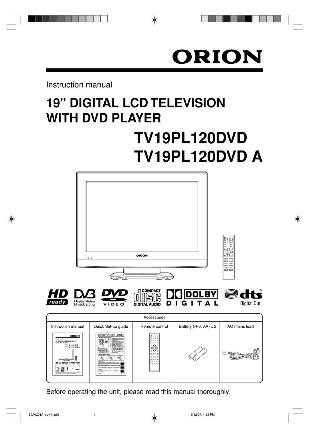 Sansui instruction manual TV19PL120DVD TV19PL120DVD a 