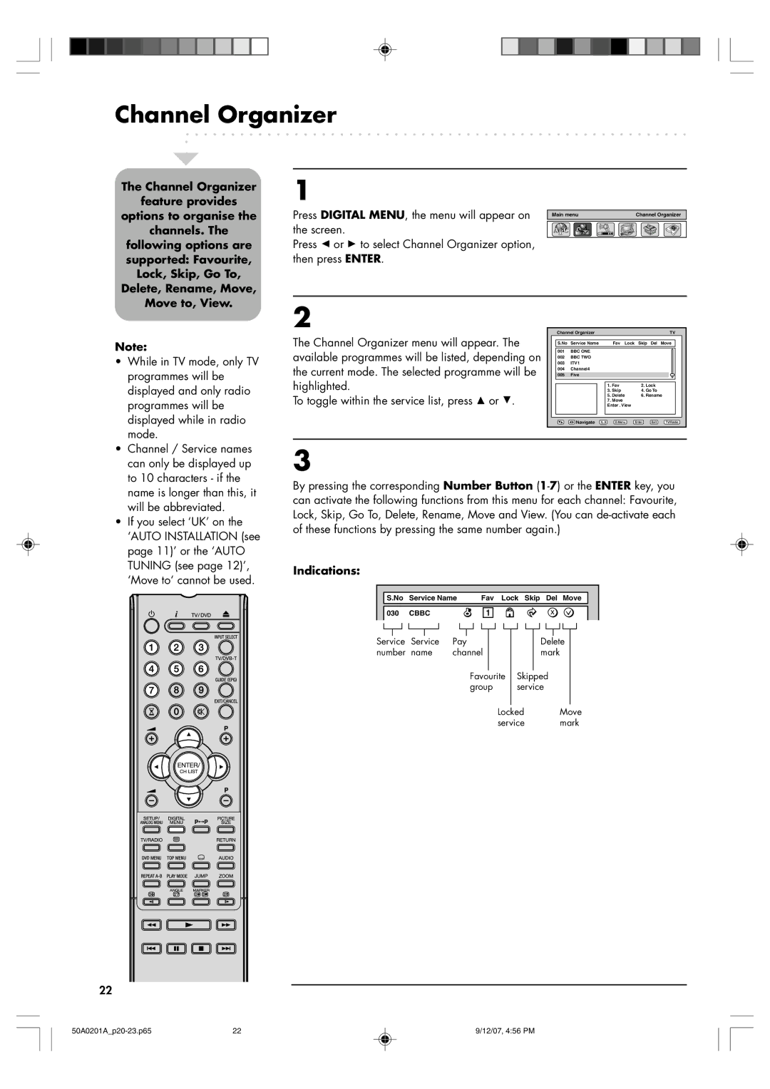 Sansui TV19PL120DVD instruction manual Channel Organizer 