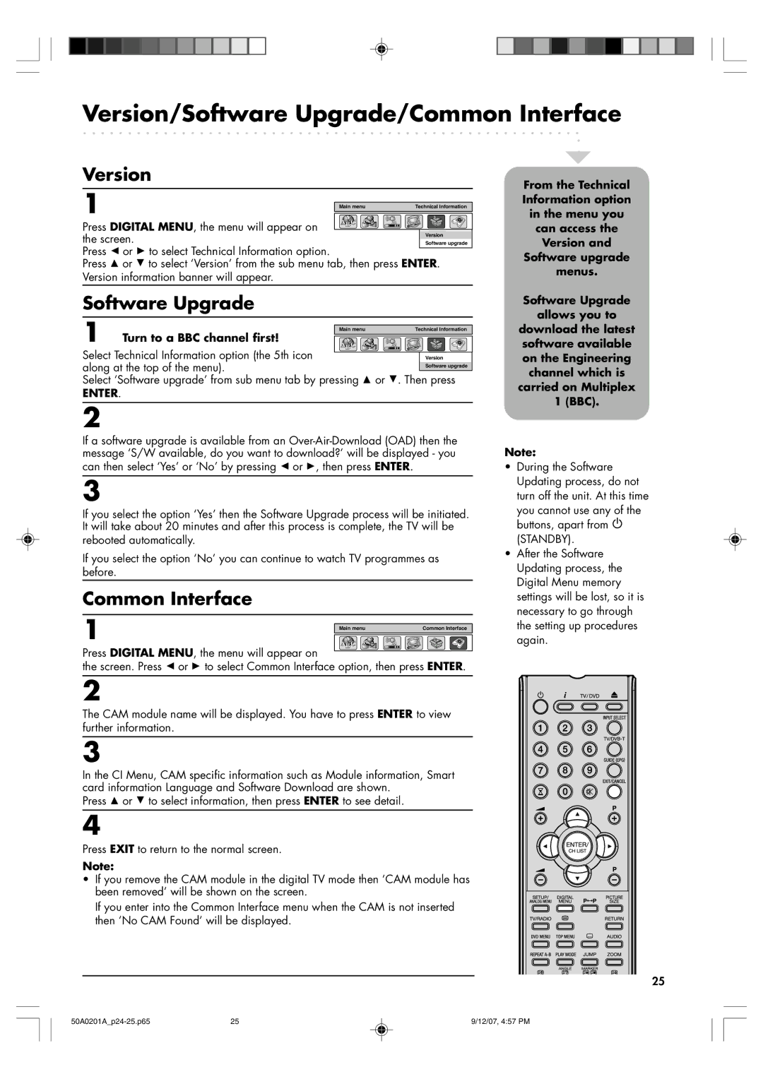 Sansui TV19PL120DVD instruction manual Version/Software Upgrade/Common Interface 