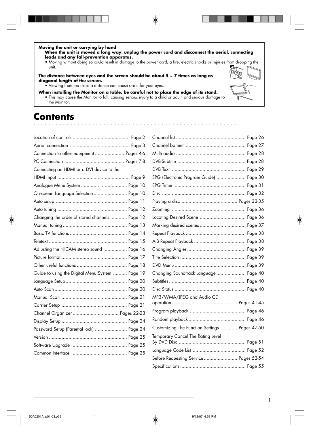 Sansui TV19PL120DVD instruction manual Contents 