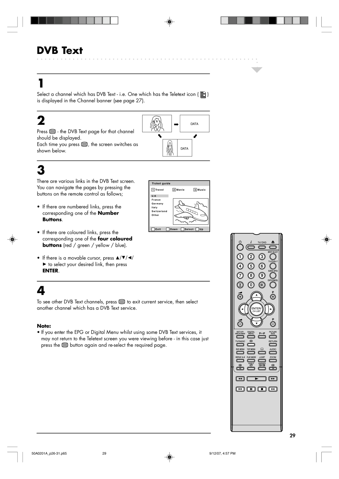 Sansui TV19PL120DVD instruction manual DVB Text, Press the button again and re-select the required 