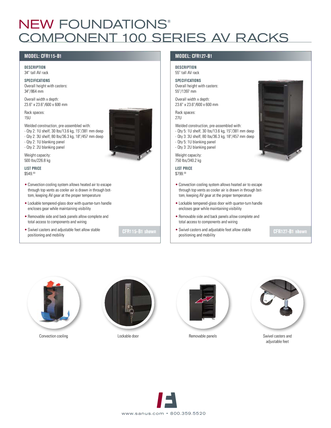 Sanus Systems 100 Series manual Model CFR115-B1, Model CFR127-B1, List price $549.00, List price $799.00 