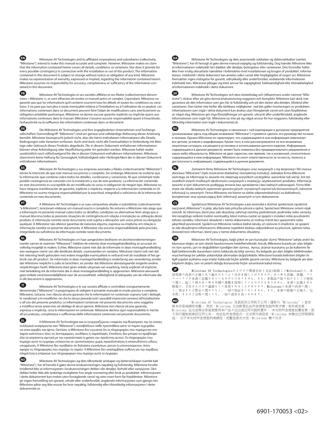 Sanus Systems 6901-170053 important safety instructions Milestone AV Technologiesおよびその関連会社と支店総称してMilestoneは、本 