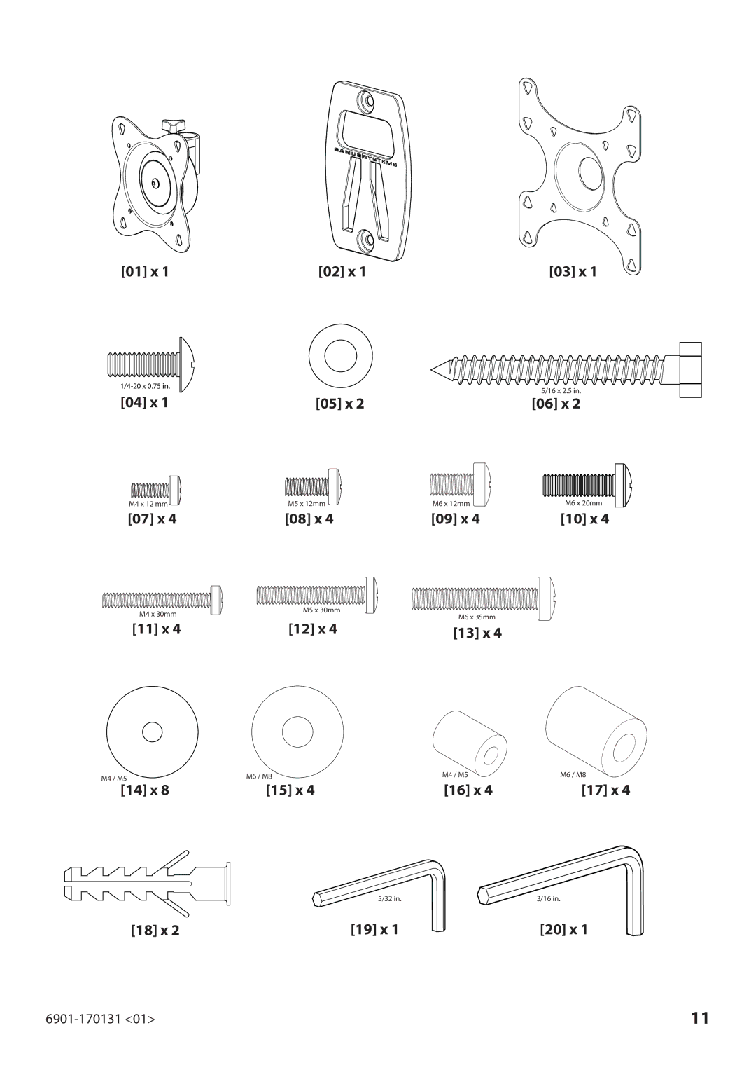 Sanus Systems 6901-170131 manual 01 x 02 x 