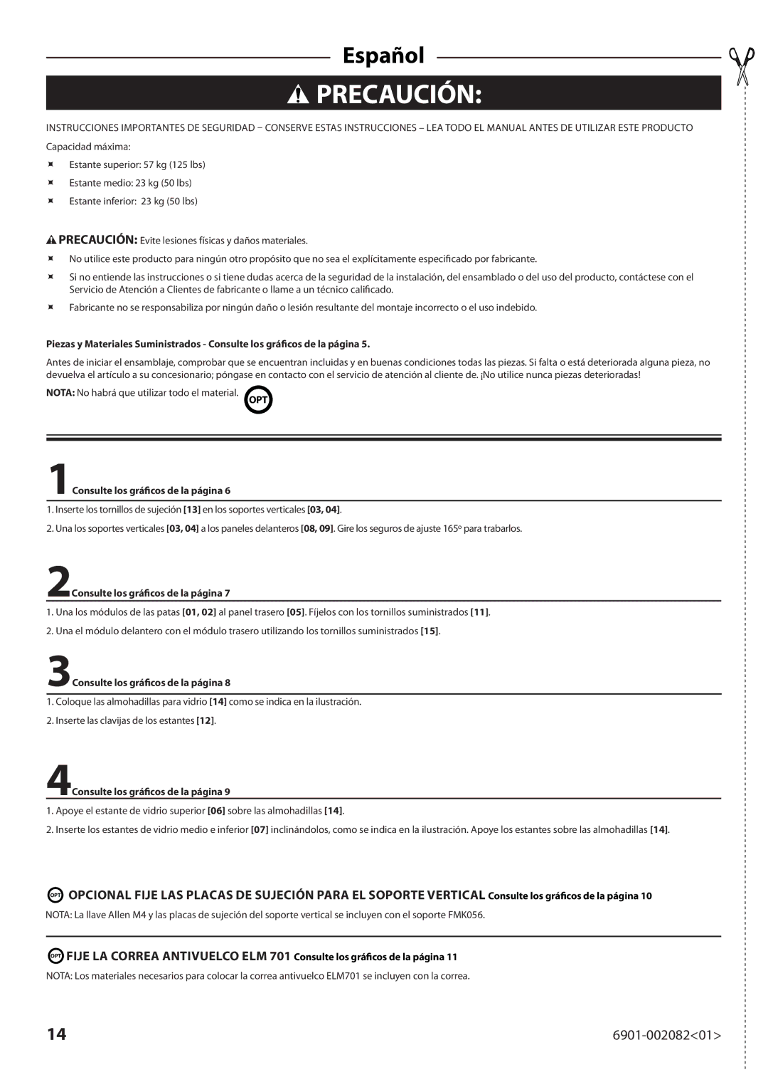 Sanus Systems BFAV344 manual Precaución, 2Consulte los gráficos de la página, 3Consulte los gráficos de la página 