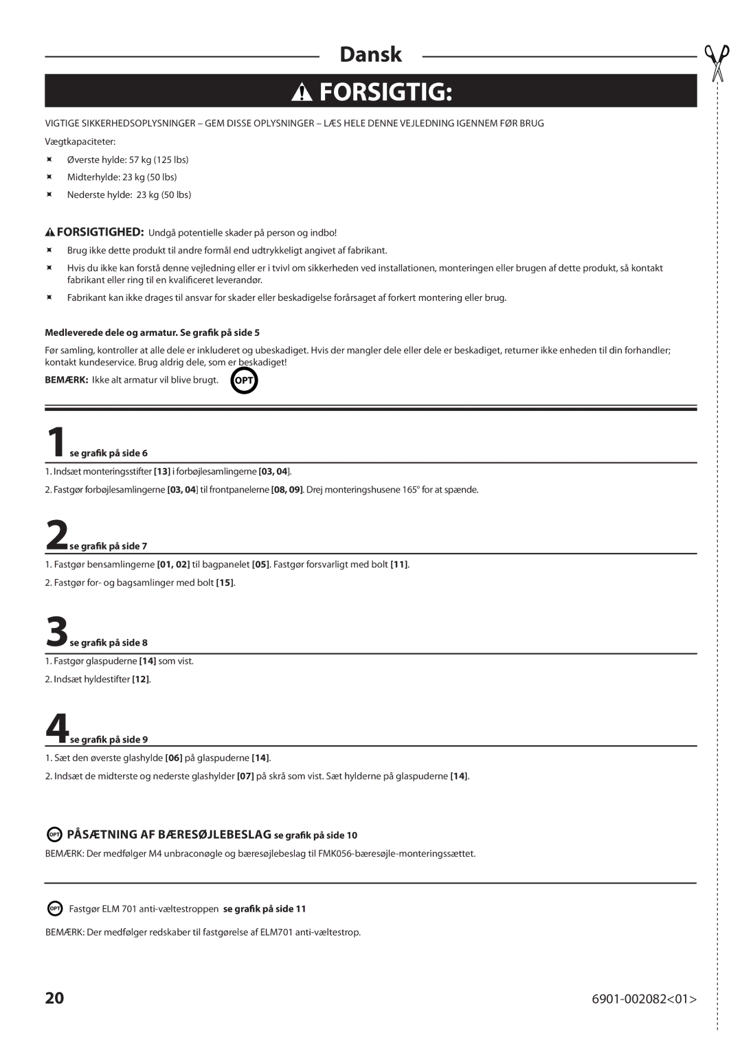 Sanus Systems BFAV344 manual Forsigtig 