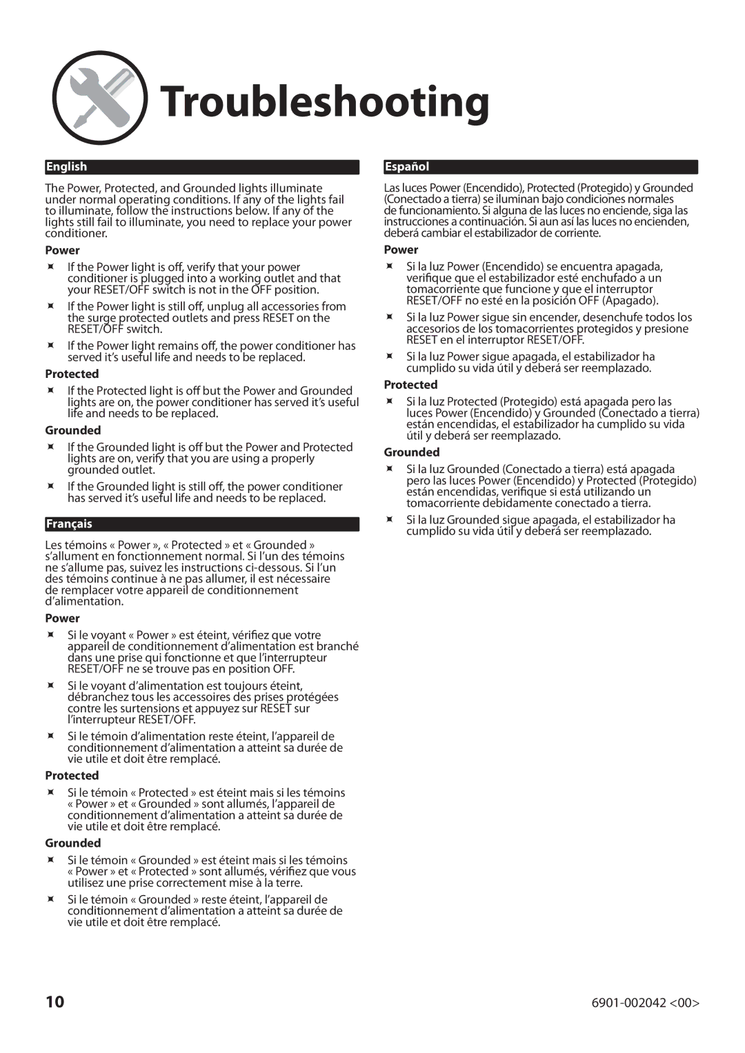 Sanus Systems CAPCO1 manual Power, Protected, Grounded 