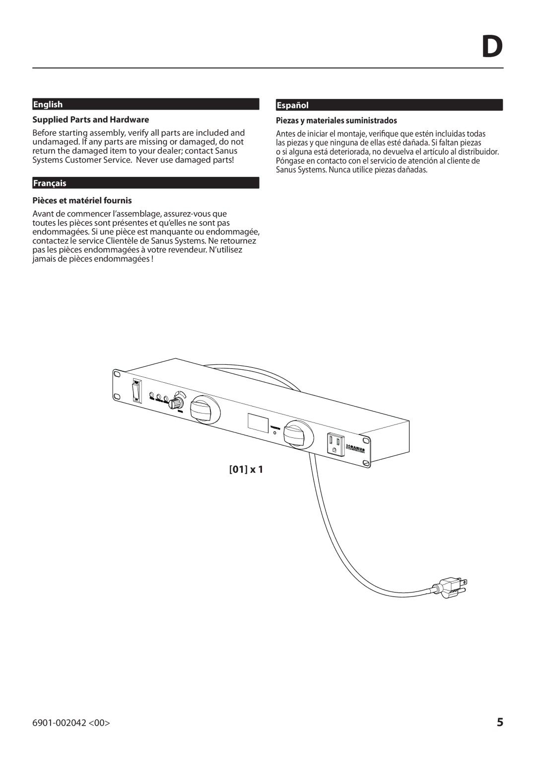 Sanus Systems CAPCO1 manual Supplied Parts and Hardware, Pièces et matériel fournis, Piezas y materiales suministrados 