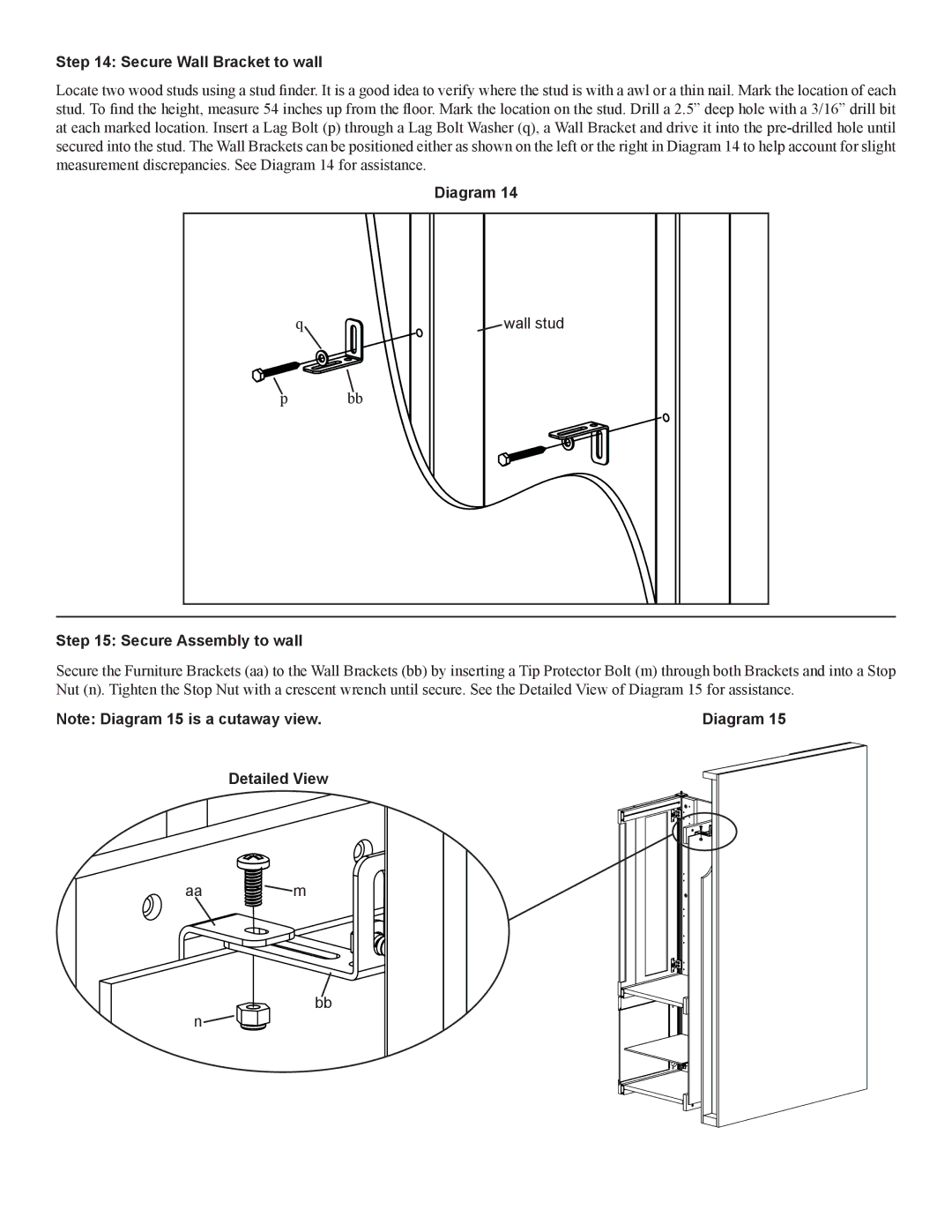 Sanus Systems CFAR47 manual Secure Wall Bracket to wall, Secure Assembly to wall 