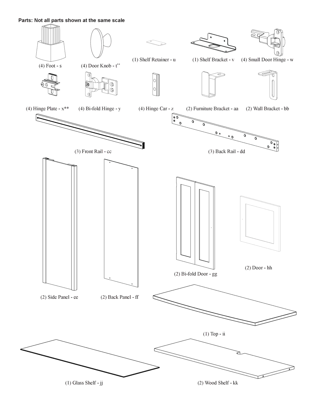 Sanus Systems CFAR47 manual Parts Not all parts shown at the same scale 