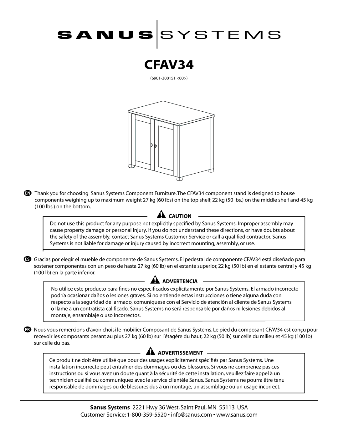 Sanus Systems CFAV34 manual 