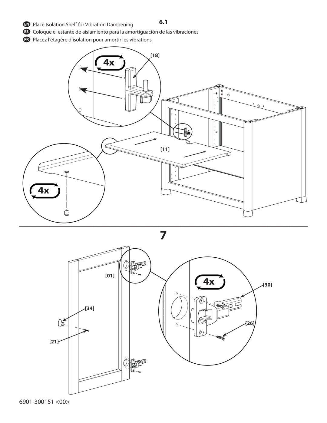 Sanus Systems CFAV34 manual Place Isolation Shelf for Vibration Dampening 