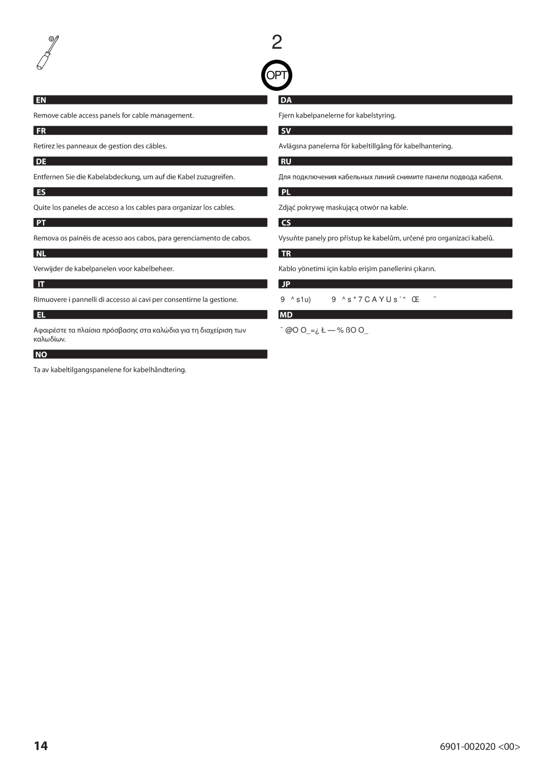 Sanus Systems CFR127, CFR115 manual ケーブル管理のためのケーブルアクセスパネルを取り外します。, 拆下线缆盖板以管理线缆。 