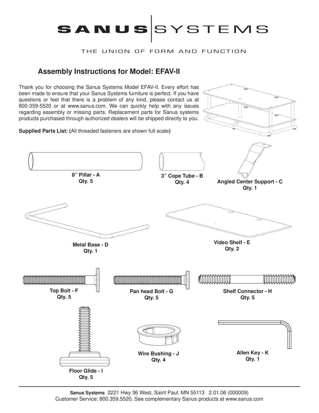 Sanus Systems manual Assembly Instructions for Model EFAV-II 