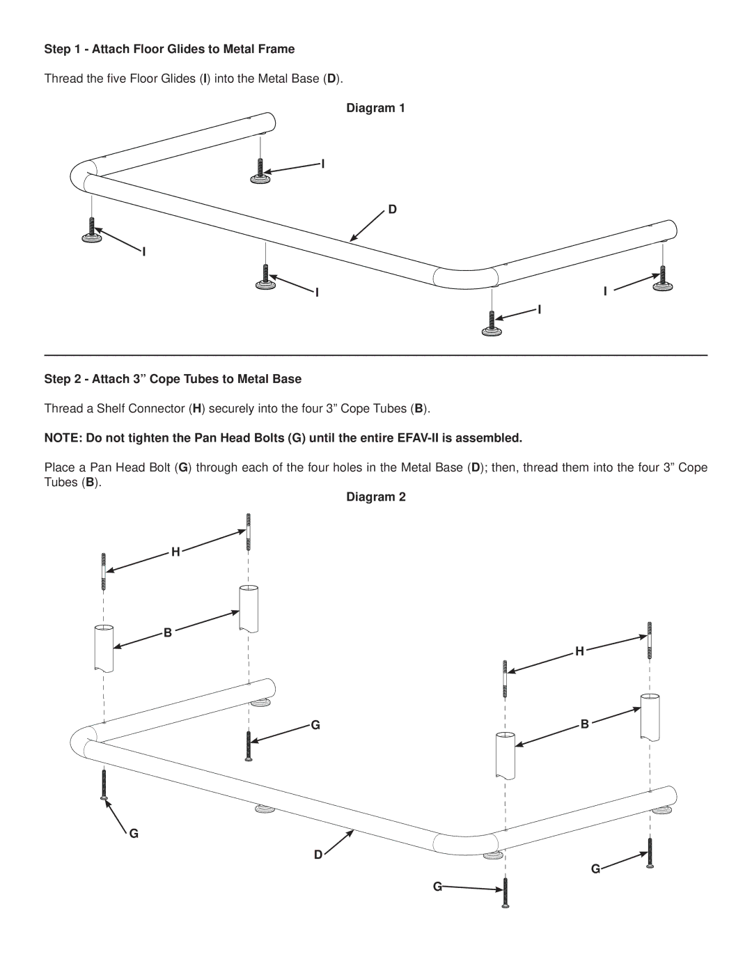 Sanus Systems EFAV-II manual Attach Floor Glides to Metal Frame, Diagram Attach 3 Cope Tubes to Metal Base 