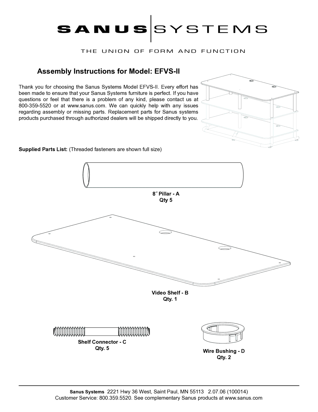 Sanus Systems manual Assembly Instructions for Model EFVS-II 