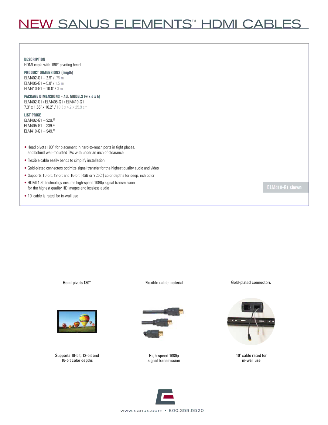 Sanus Systems manual MODELs ELM402-G1, ELM405-G1, ELM410-G1, ELM410-G1 shown, Description 