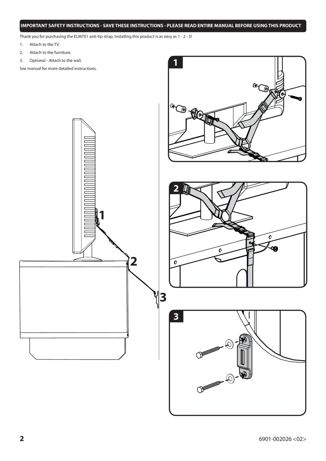 Sanus Systems ELM701 manual 6901-002026 