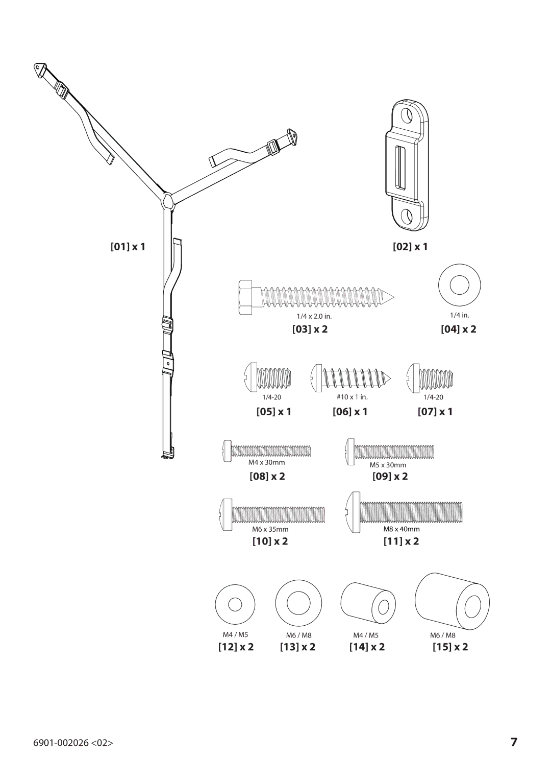 Sanus Systems ELM701 manual 01 x 02 x 