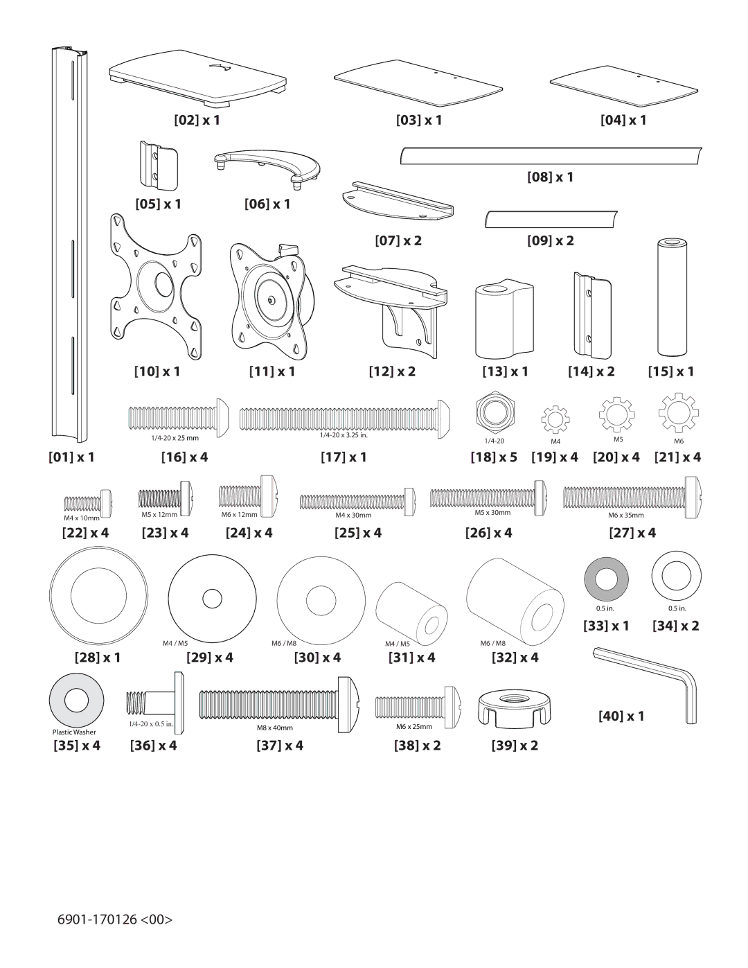 Sanus Systems FFMF2A manual 02 x 03 x 04 x 08 x 05 x 