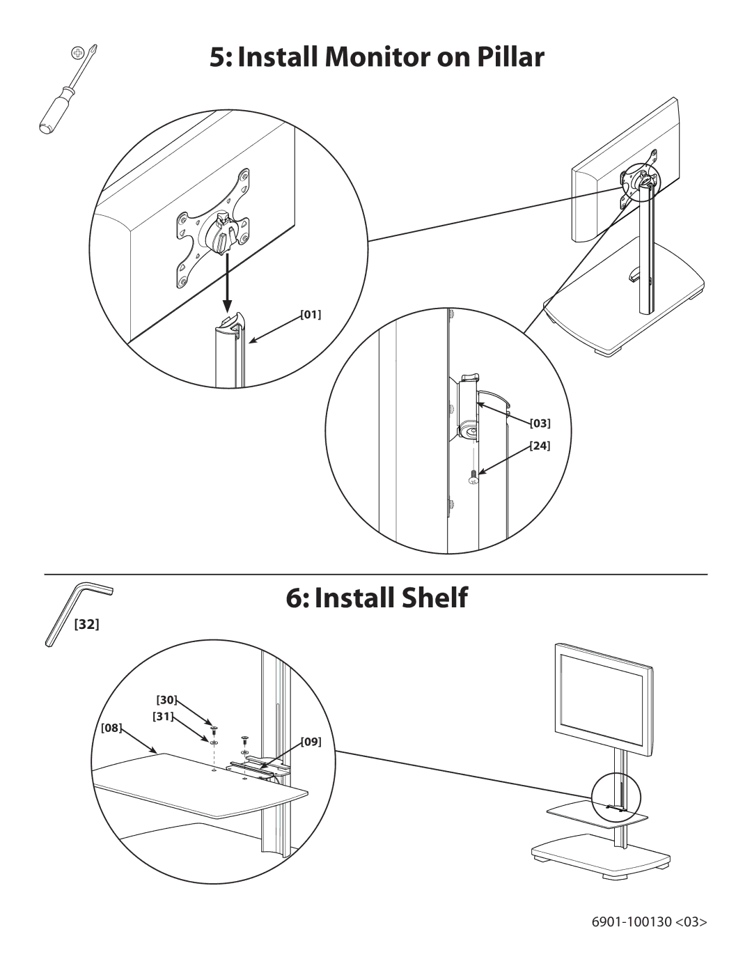 Sanus Systems FFSF1A manual Install Monitor on Pillar Install Shelf 