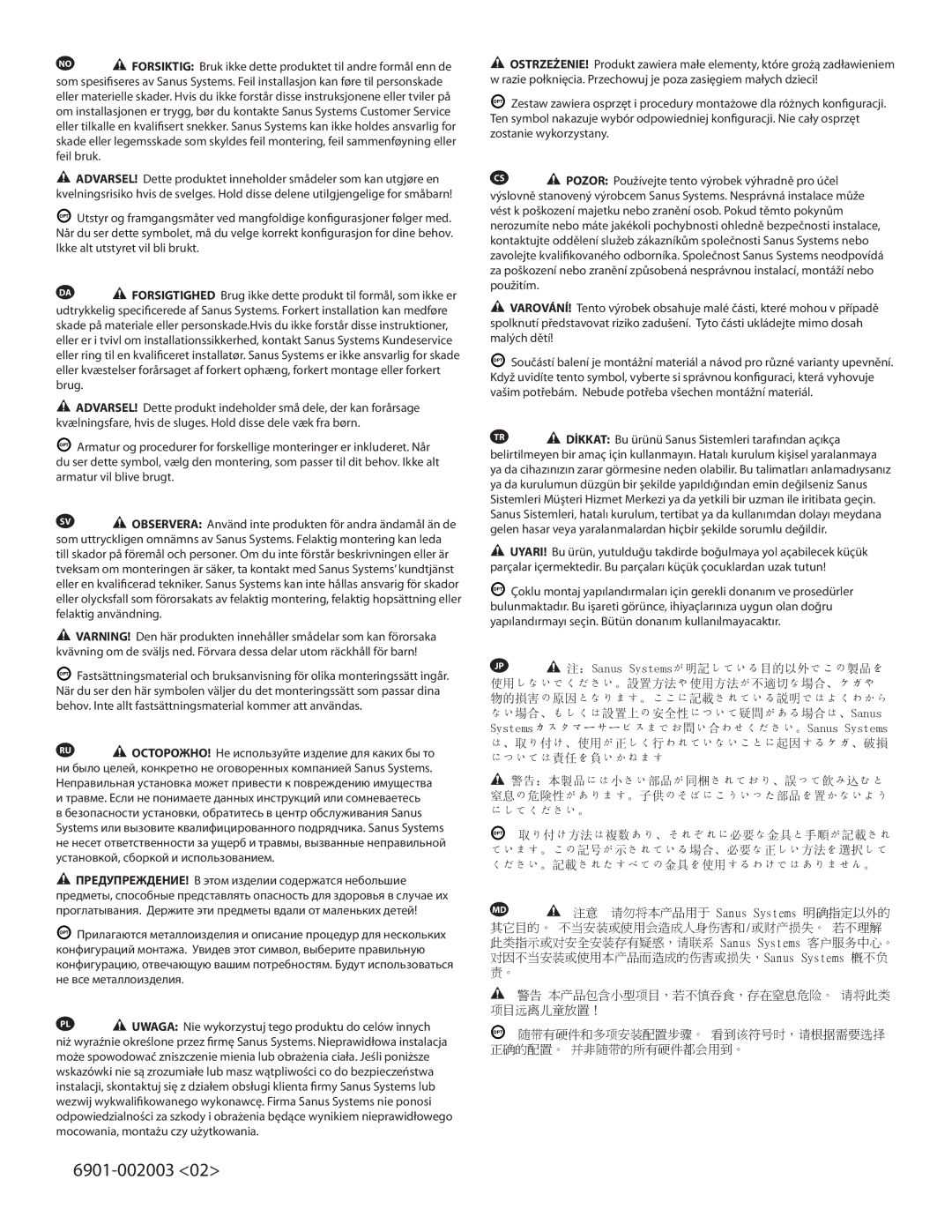 Sanus Systems FS56, FS46 important safety instructions Yapılandırmayı seçin. Bütün donanım kullanılmayacaktır 