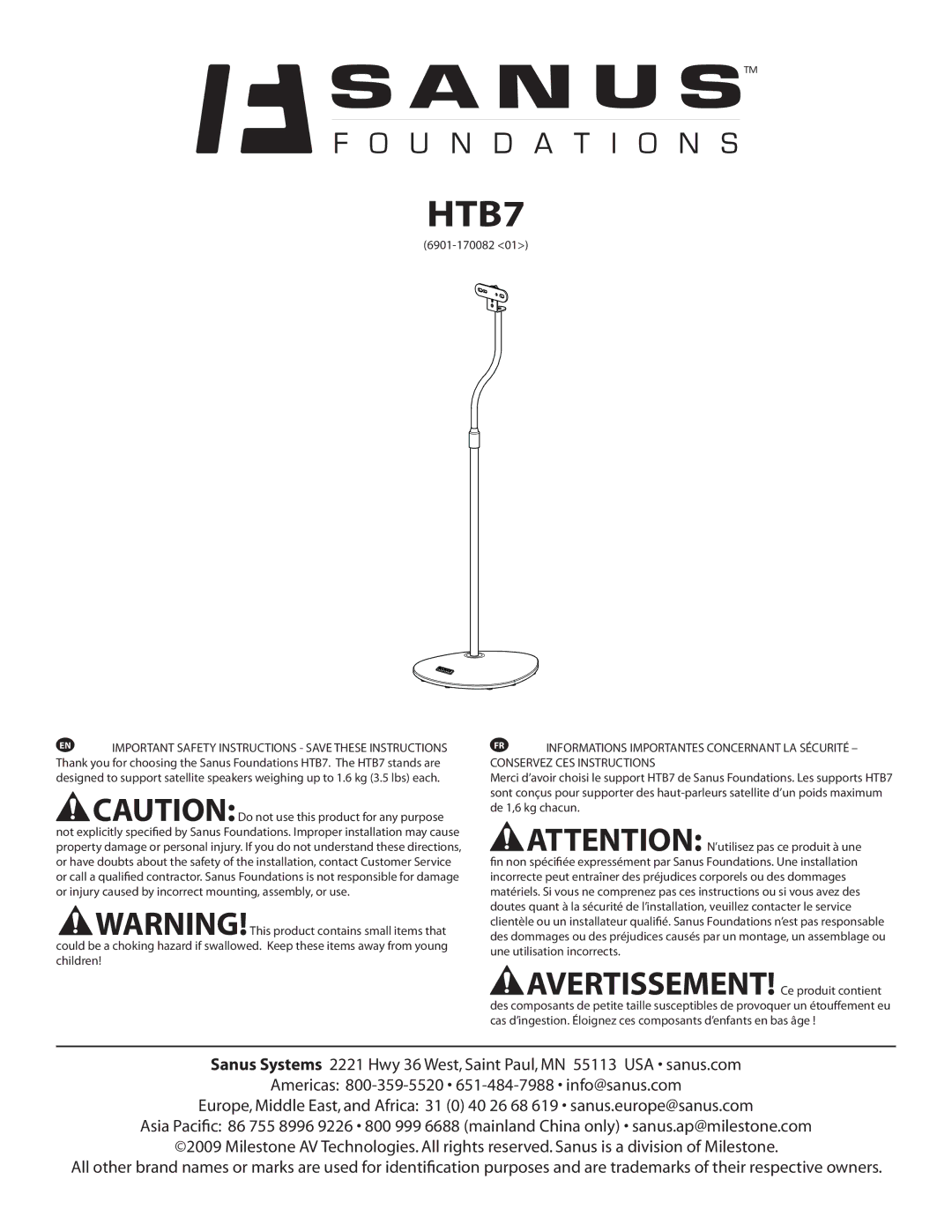 Sanus Systems HTB7 important safety instructions 