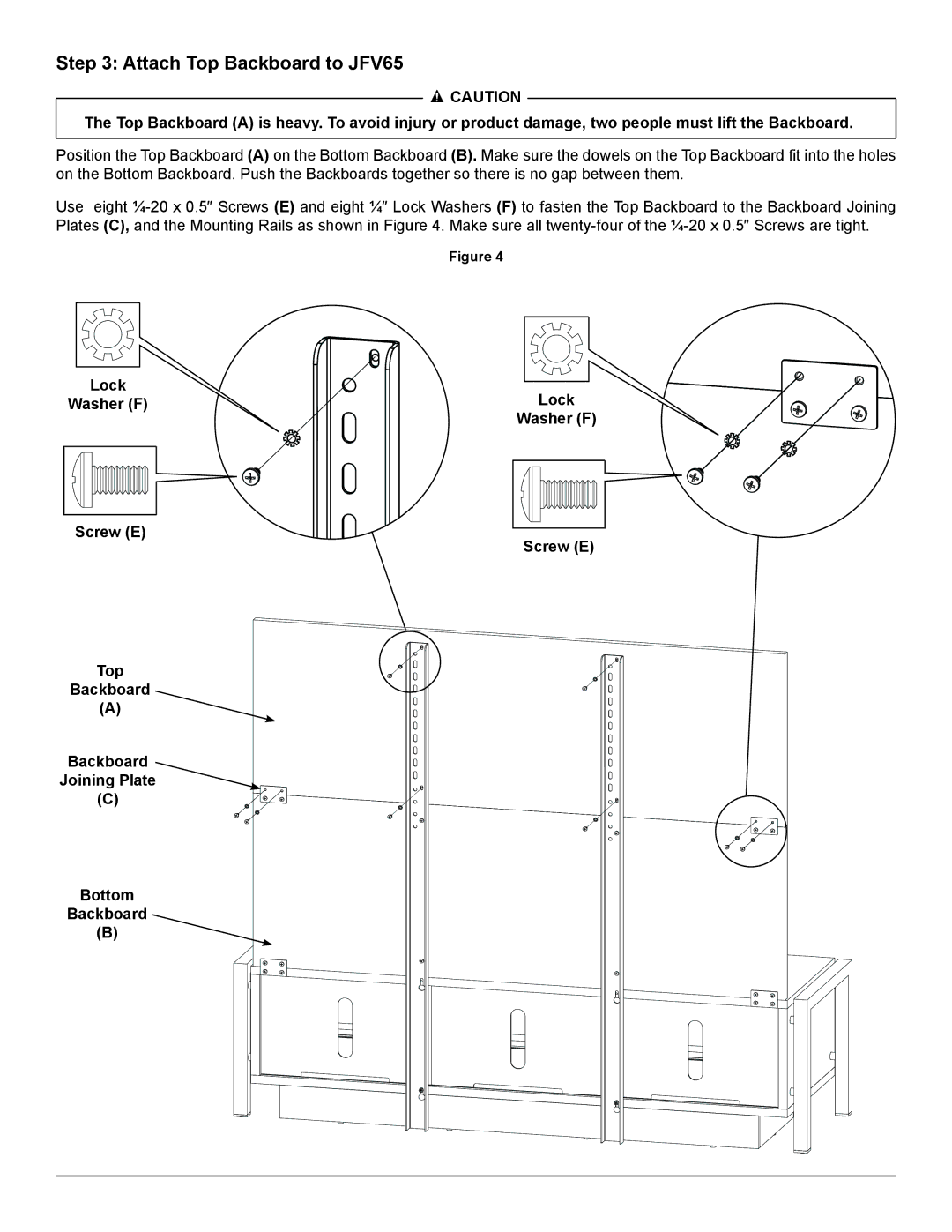 Sanus Systems JFBD1 manual Attach Top Backboard to JFV65 