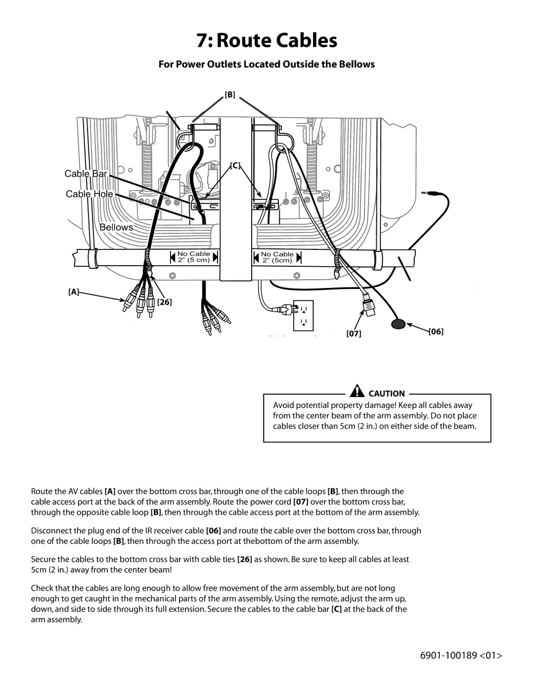 Sanus Systems LA112 manual Route Cables, For Power Outlets Located Outside the Bellows 