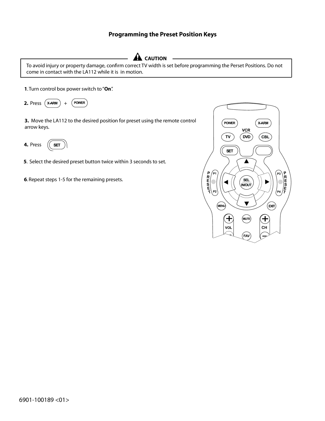 Sanus Systems LA112 manual Programming the Preset Position Keys, Press 