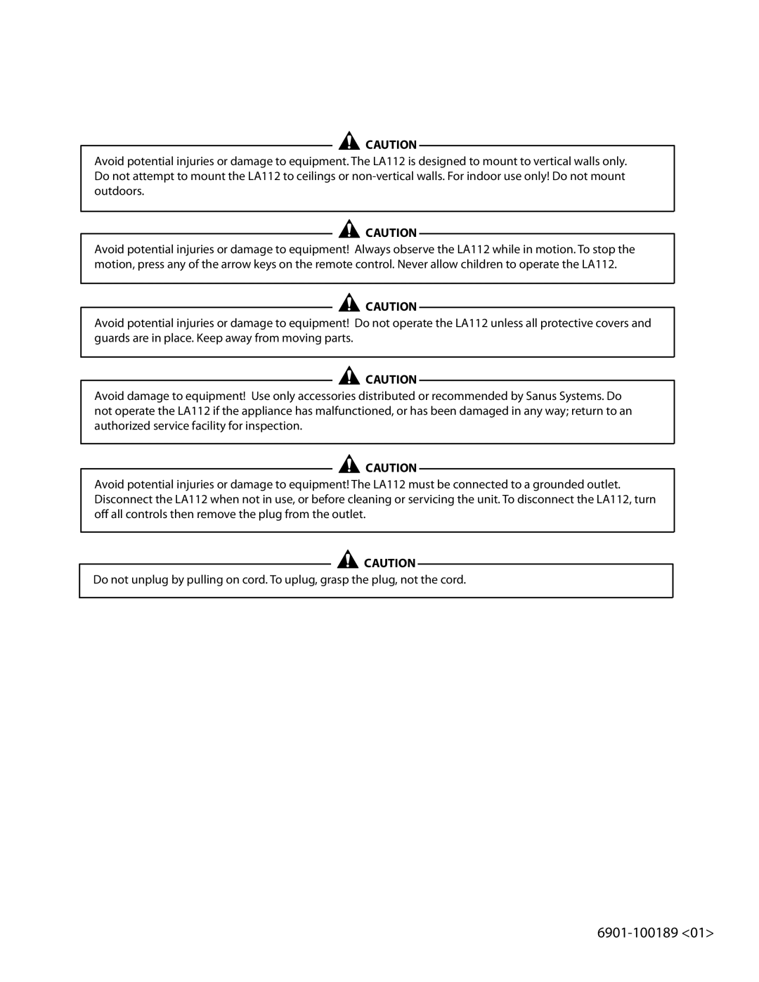 Sanus Systems LA112 manual 6901-100189 