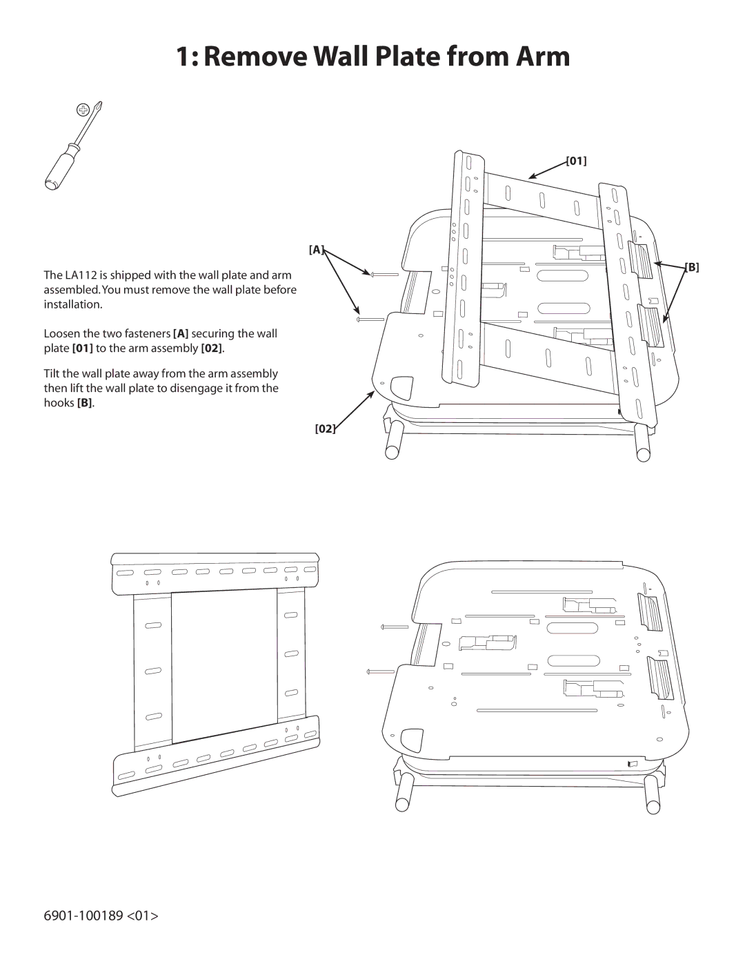 Sanus Systems LA112 manual Remove Wall Plate from Arm 