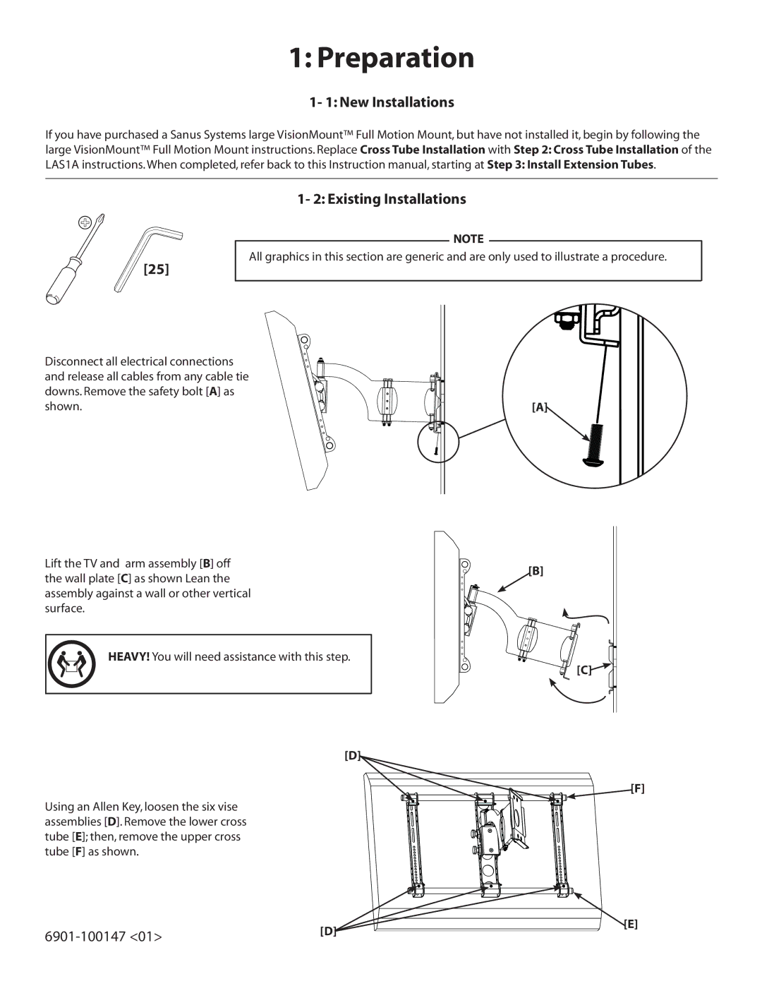 Sanus Systems LAS1A manual Preparation, New Installations Existing Installations 