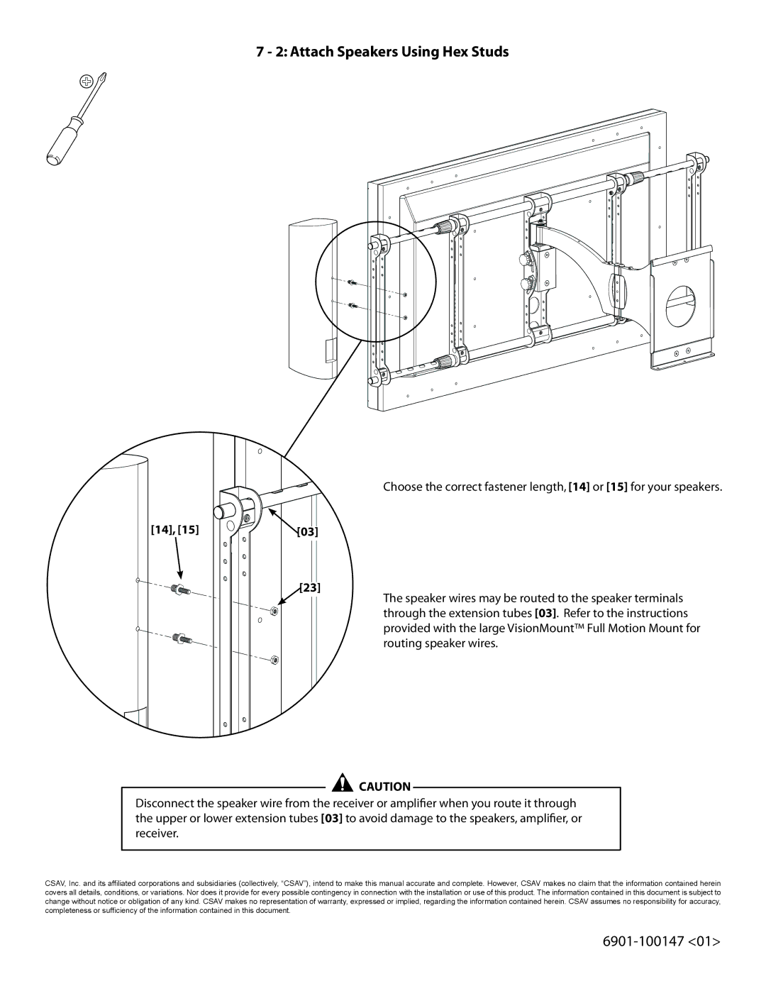 Sanus Systems LAS1A manual Attach Speakers Using Hex Studs 