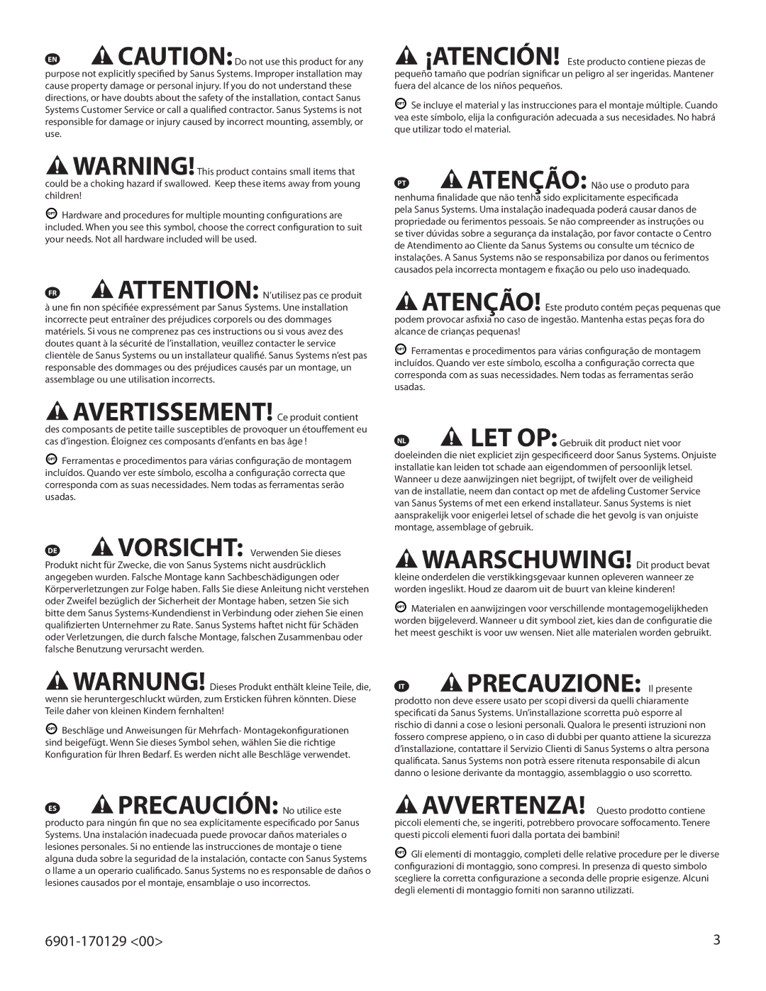 Sanus Systems LC2A important safety instructions Precauzione Il presente 