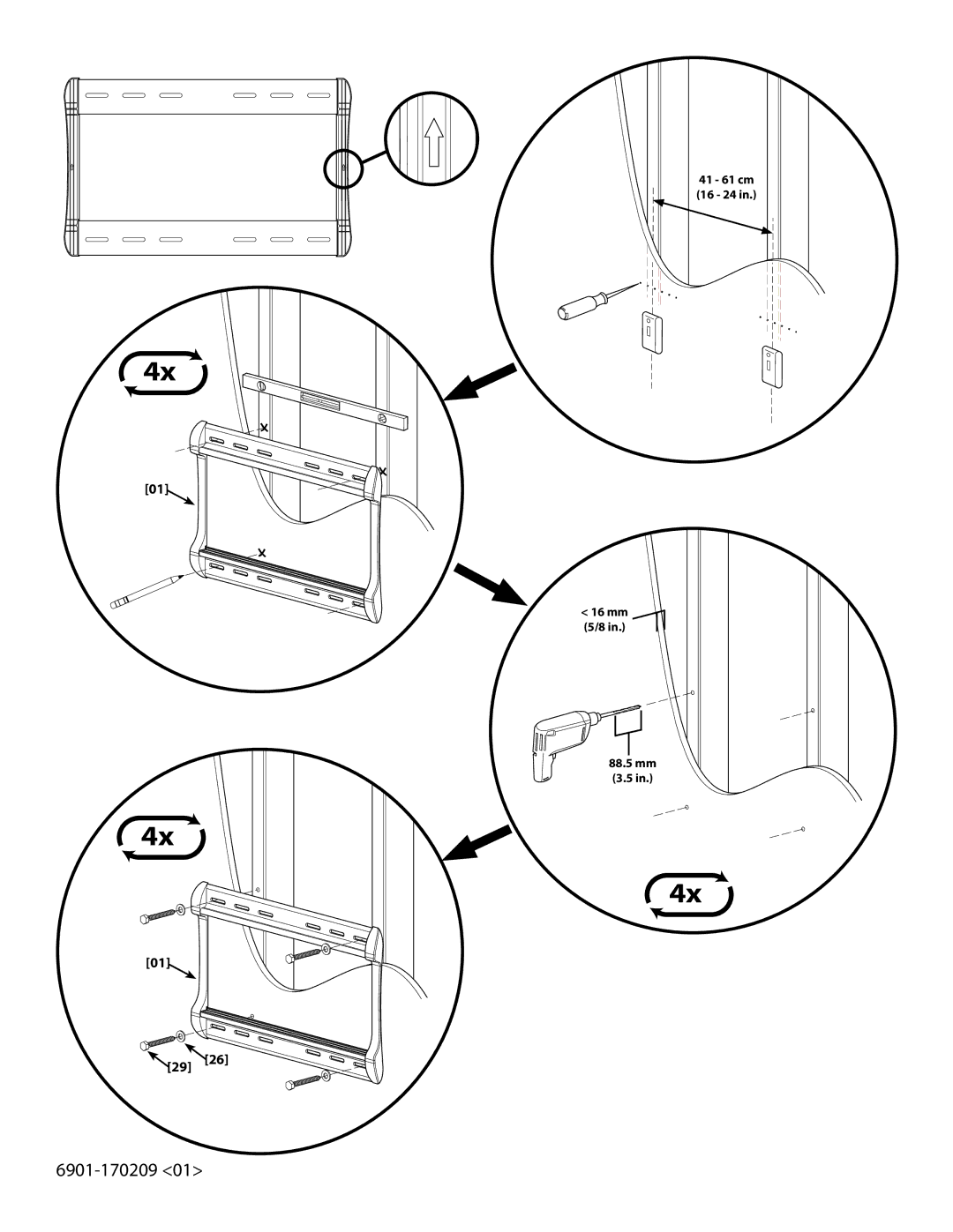 Sanus Systems LF228 important safety instructions 41 61 cm 16 24 Mm 5/8 88.5 mm 