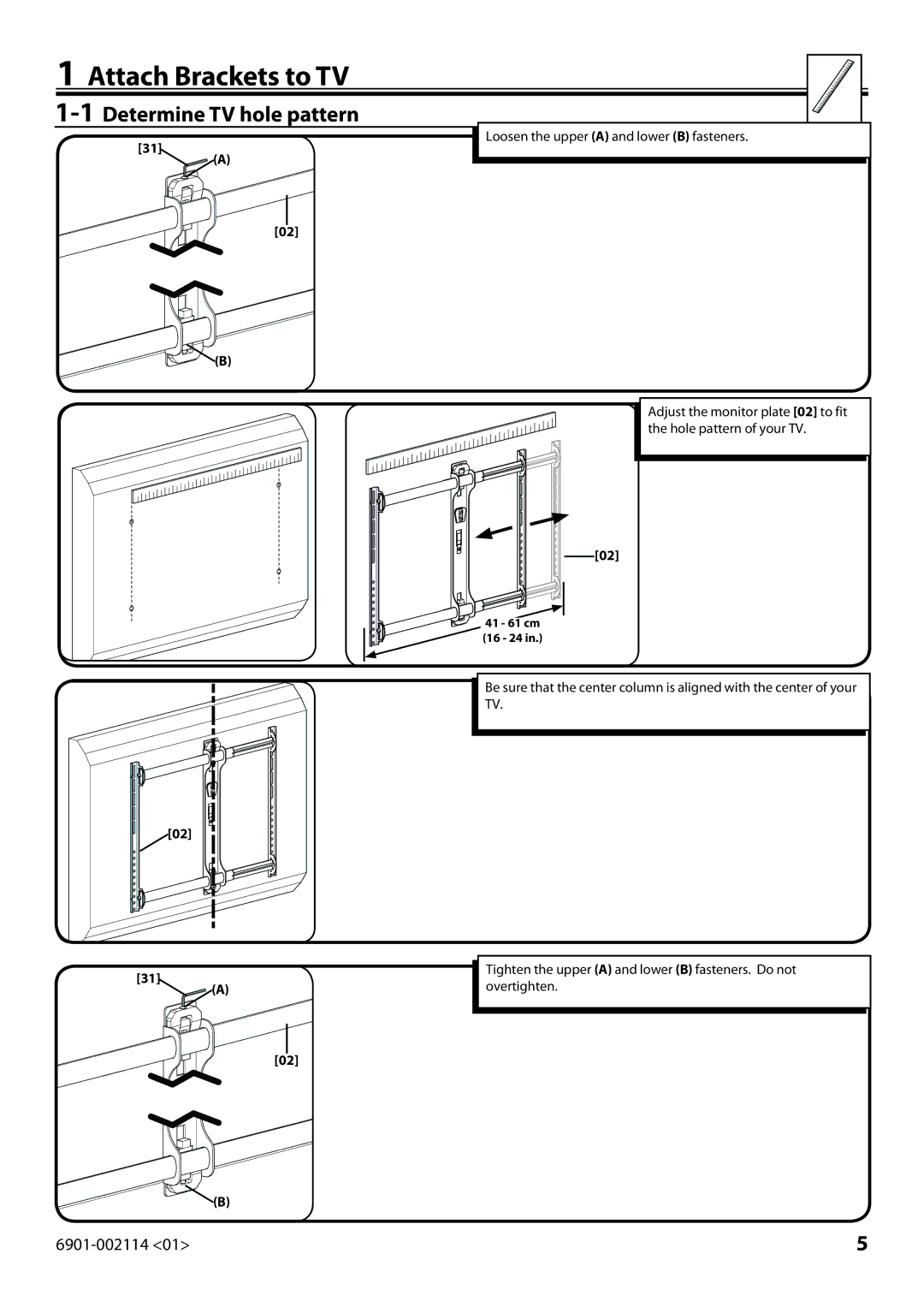 Sanus Systems LF228 instruction manual Attach Brackets to TV, 1Determine TV hole pattern 