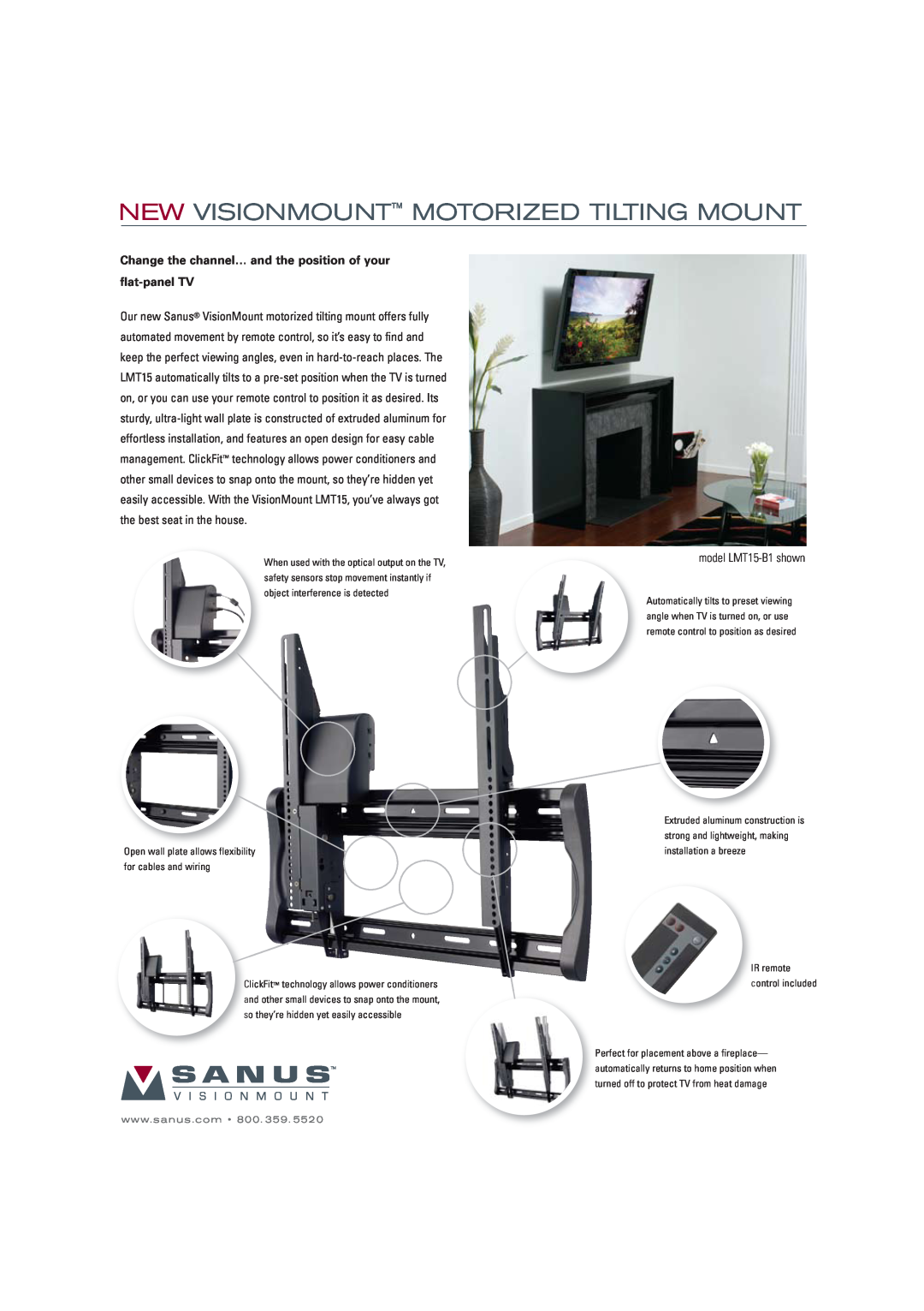Sanus Systems manual New Visionmount Motorized Tilting Mount, model LMT15-B1 shown 