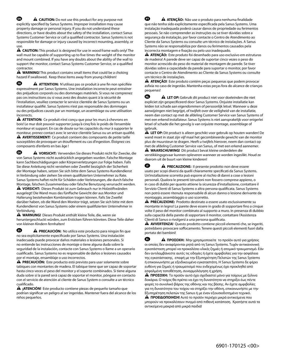 Sanus Systems LRF118-B1 manual 6901-170125 