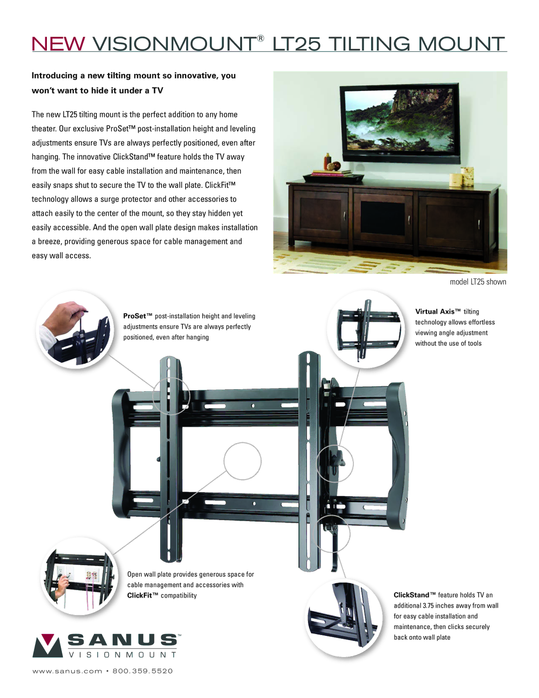 Sanus Systems manual NEW Visionmount LT25 Tilting Mount, Model LT25 shown 