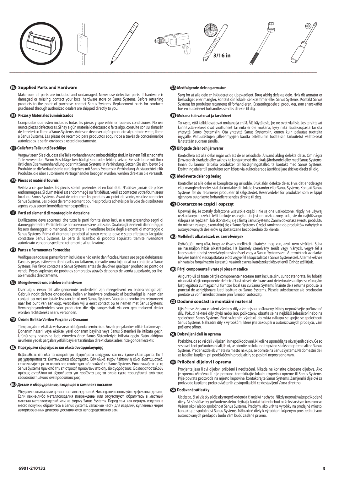 Sanus Systems MC1A manual EN Supplied Parts and Hardware 