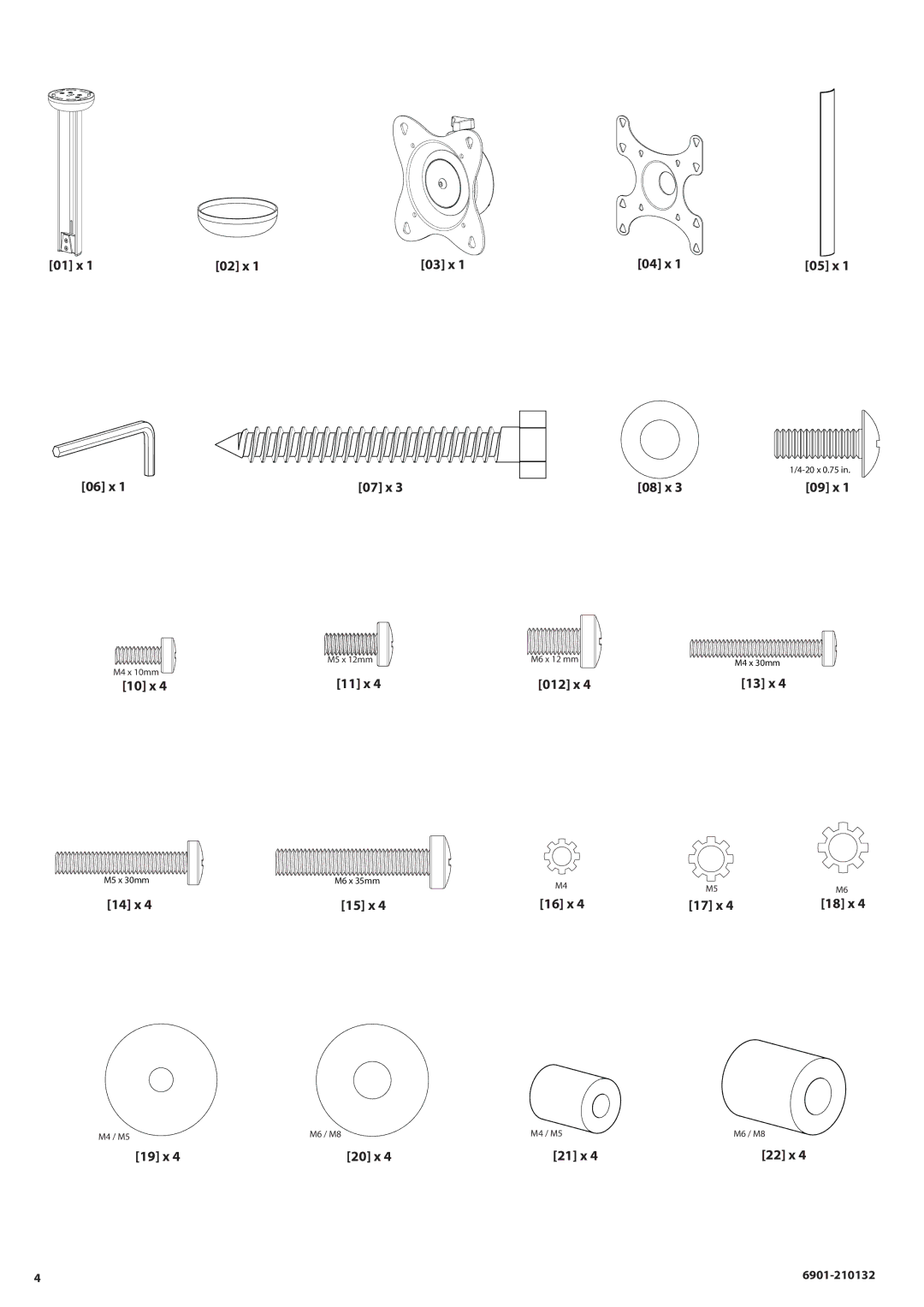 Sanus Systems MC1A manual 01 x 02 x 03 x 04 x 