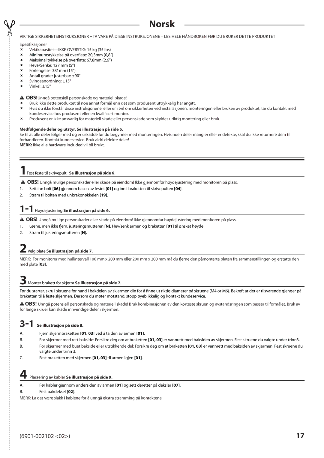 Sanus Systems MD115 manual Norsk 