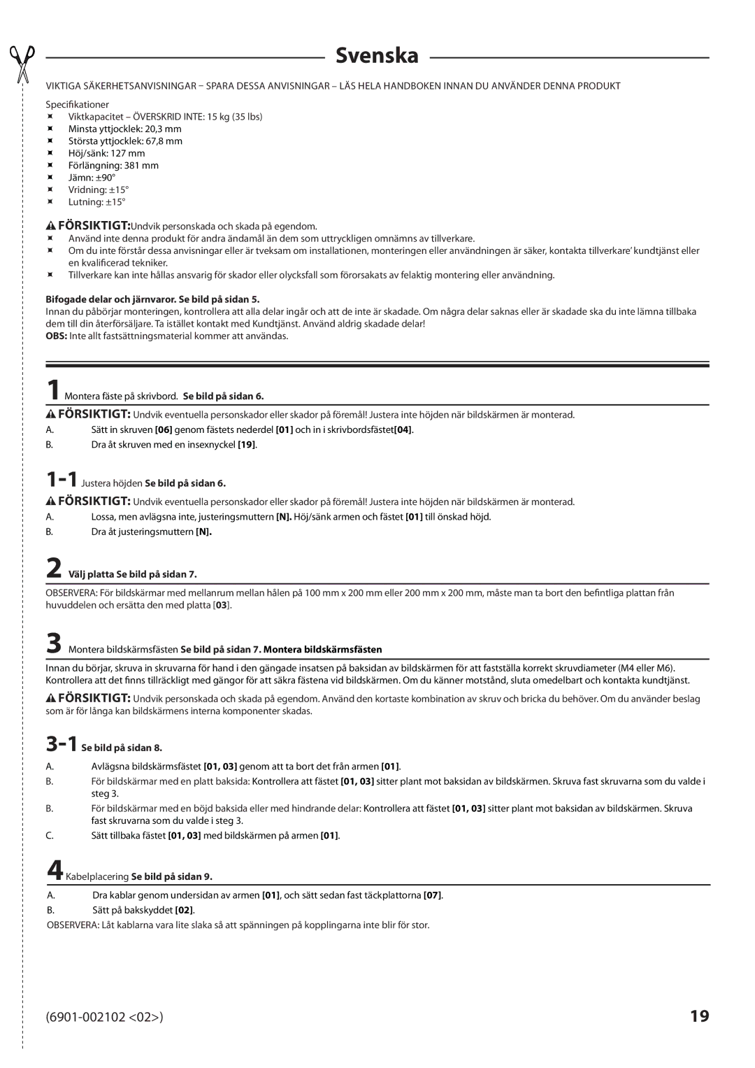 Sanus Systems MD115 manual Svenska 