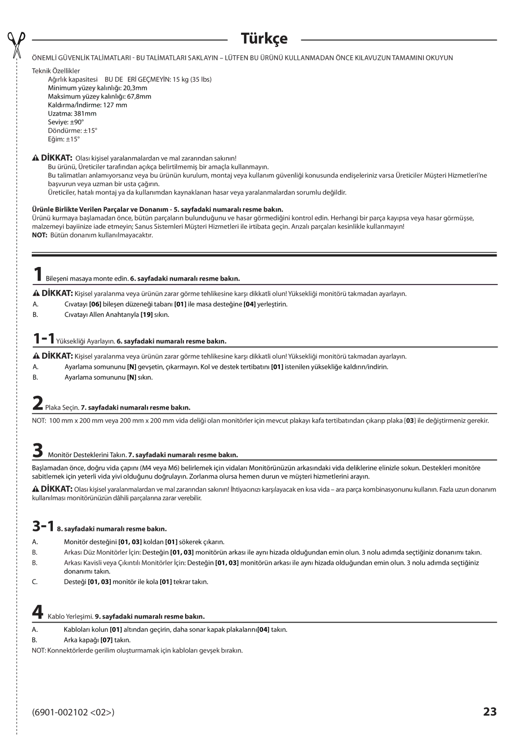 Sanus Systems MD115 manual Türkçe 